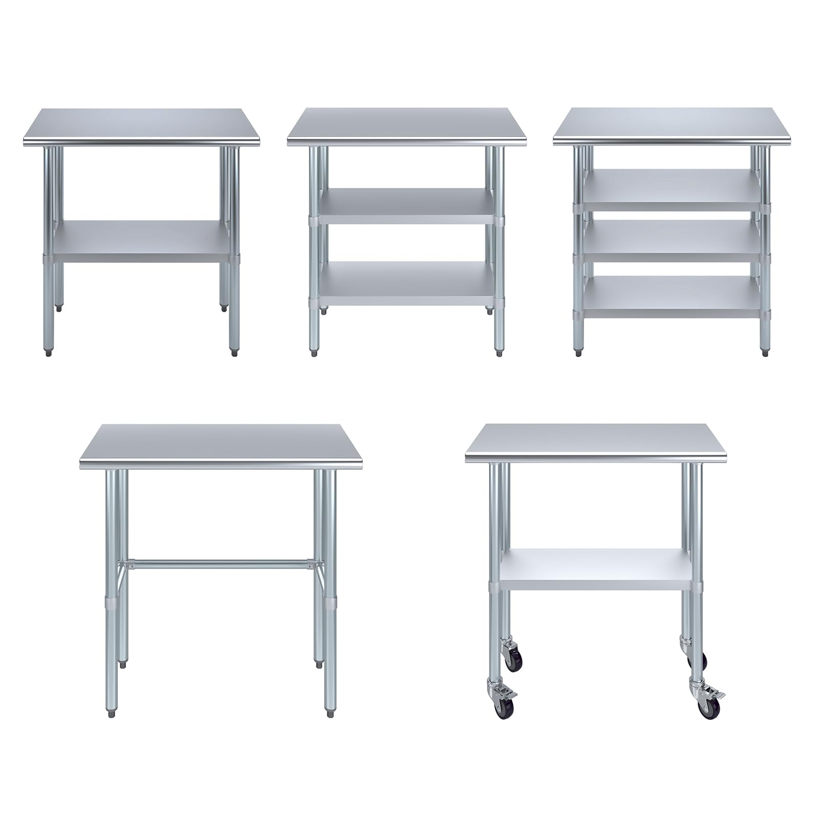 Commercial Kitchen Prep Table - ステンレス製テーブル＋キャスター追加 | 43サイズから選択 | NSF認証済みのキッチン用金属製作業台 |