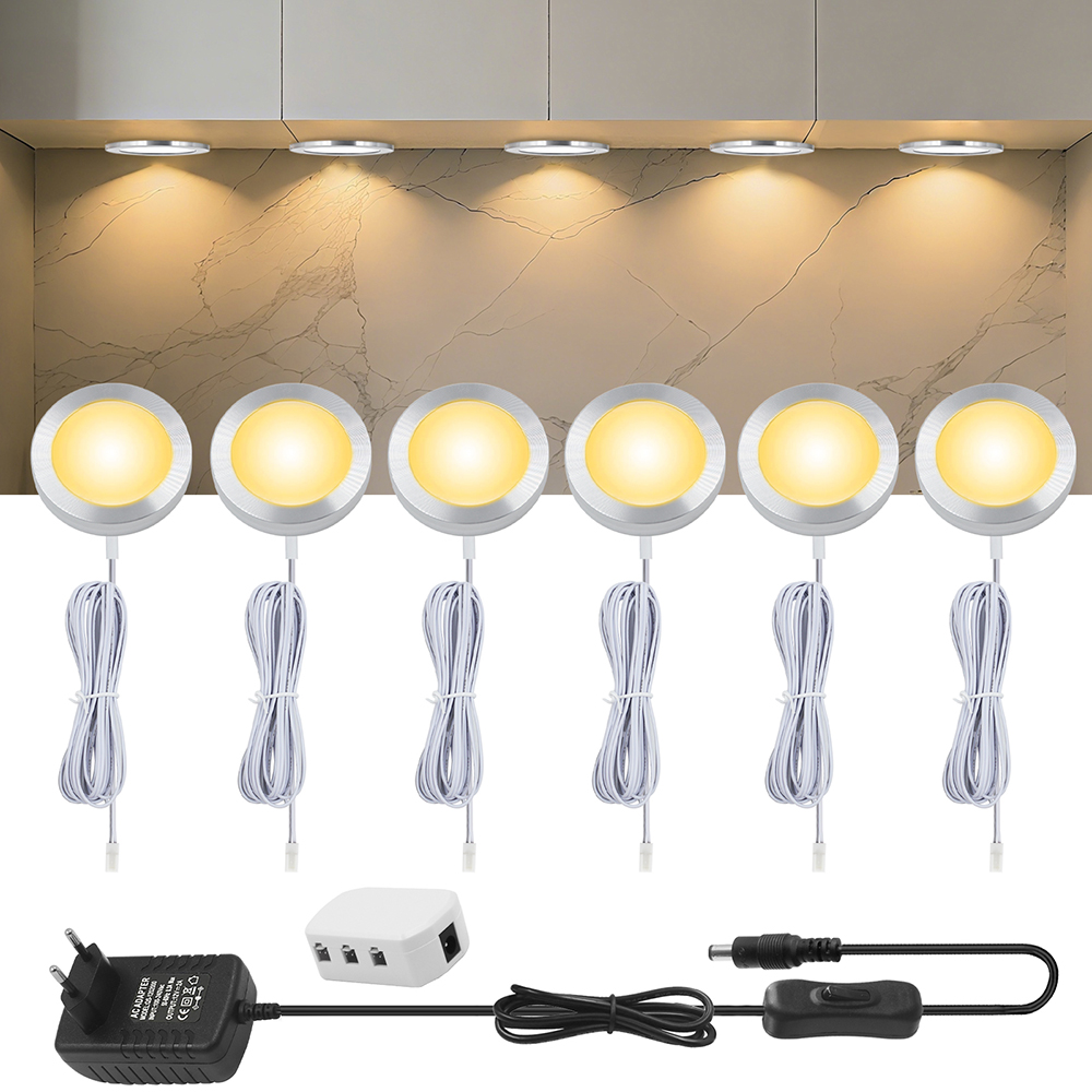 Commercial Kitchen Lights - 12V LEDアンダーキャビネットライトスイッチ電源キットコレクション超薄型シーリングライトラウンドスポットランプキッチンライトテープウォーム