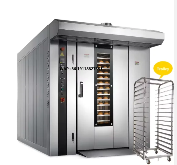 Rotary Bakery Oven - 16/32/64トレー業務用電気回転式ラックオーブン新型工業用スチームベーカリーマシンコーン素材タッチコントロール高機能