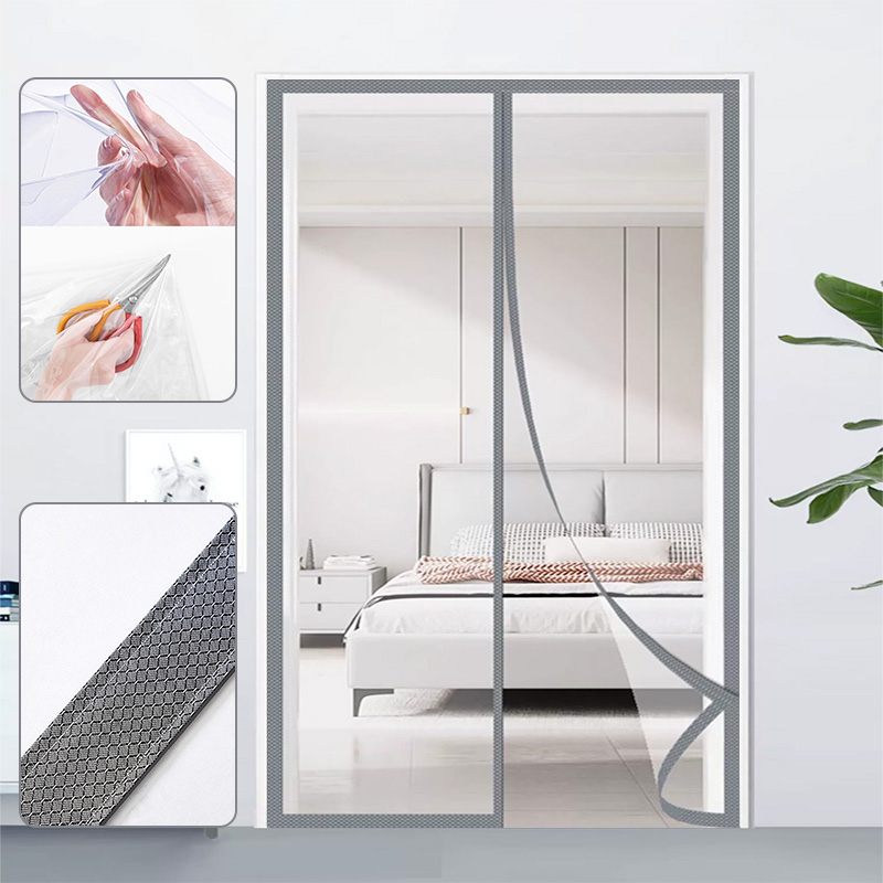 Commercial Kitchen Air Conditioner - グレーの粘着式エアコンドアカーテン、寝室用防風保温透明フィルム、キッチン用防煙パーティションカーテン