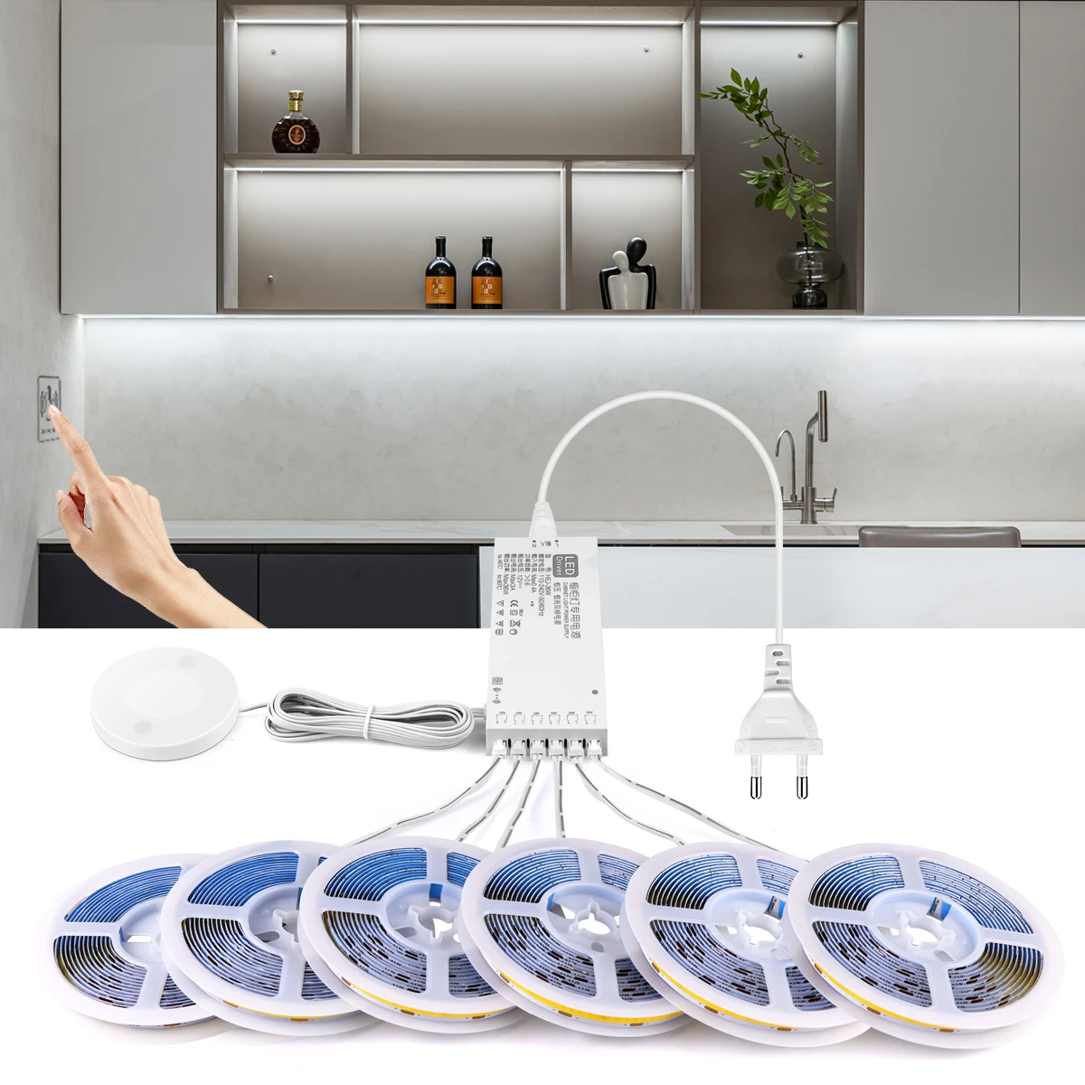 Commercial Kitchen Lights - 2-6個入りCOB LEDストリップライトキット、調光可能なタッチ/ハンドスイープセンサー付き、キッチンワードローブ背景壁装飾用キャビネット照明