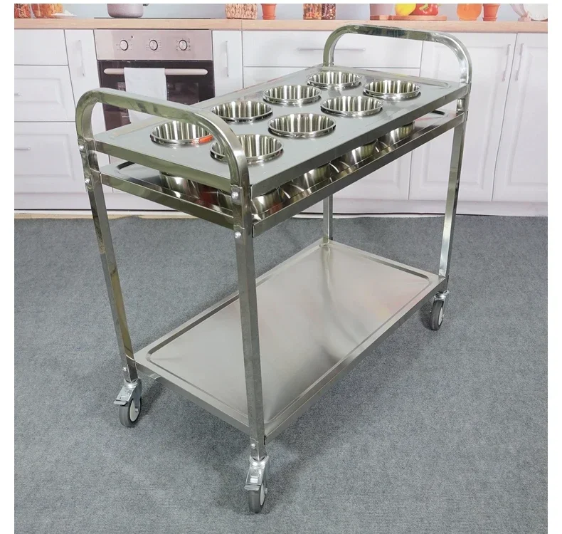 Commercial Kitchen Plumbing - ステンレス製二層式移動調味料トラック、業務用セルフサービス鍋調味料プラットフォーム、厚みのあるキッチンカート