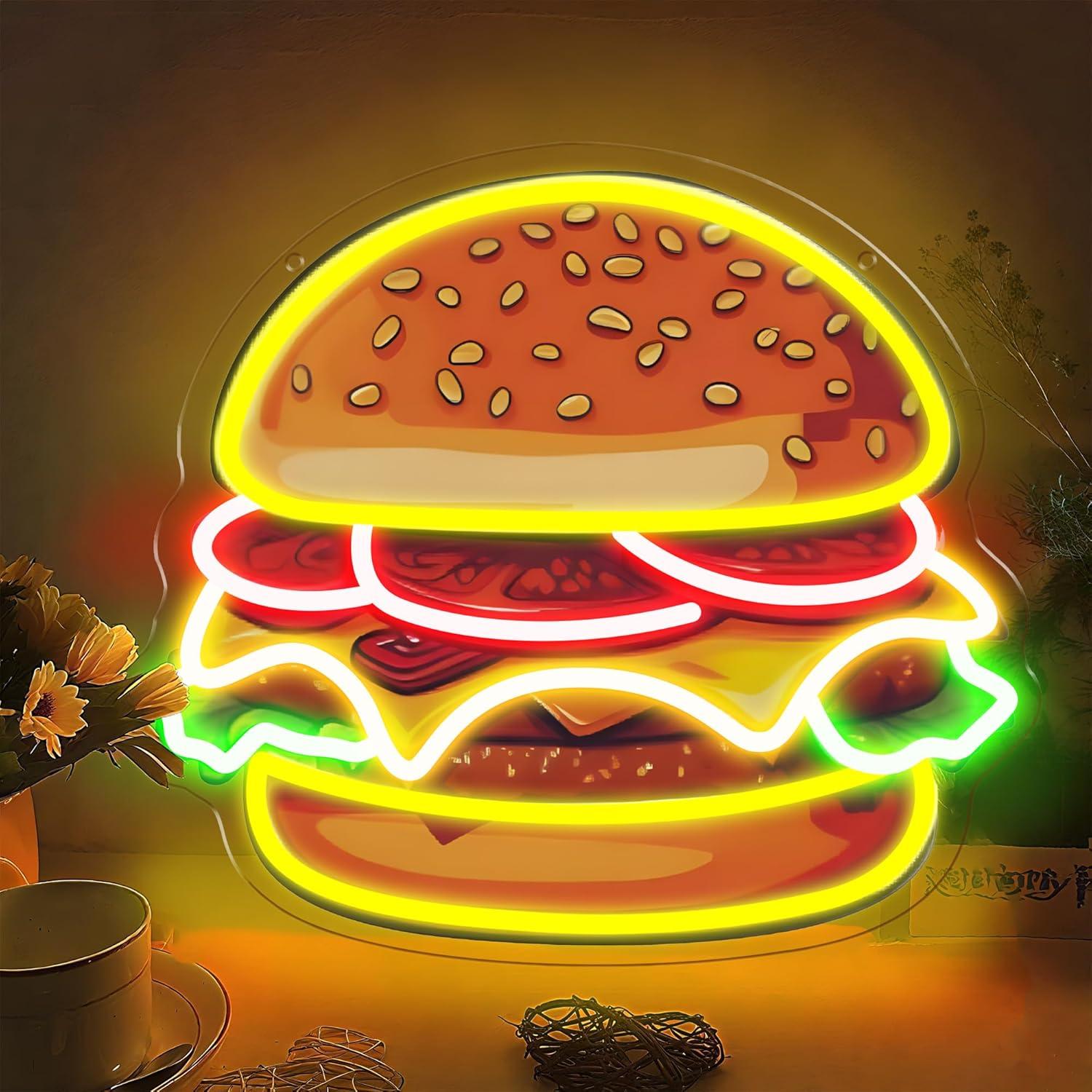 Commercial Kitchen Lights - バーガーネオンサインLEDハンバーガーウォールライト、レストラン、バー、キッチン、ファーストフード店、カフェ、フードトラックの装飾、ビジネス用LEDサイン