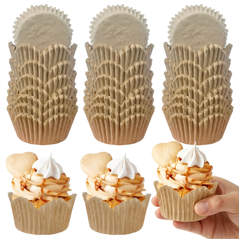 Rotary Bakery Oven - 150個入りナチュラルカラーの花型カップ、耐油性ベーキングカップ、ベーカリー、オーブン、マフィンパンに最適、お手入れ簡単 - ベーキング愛好家に最適