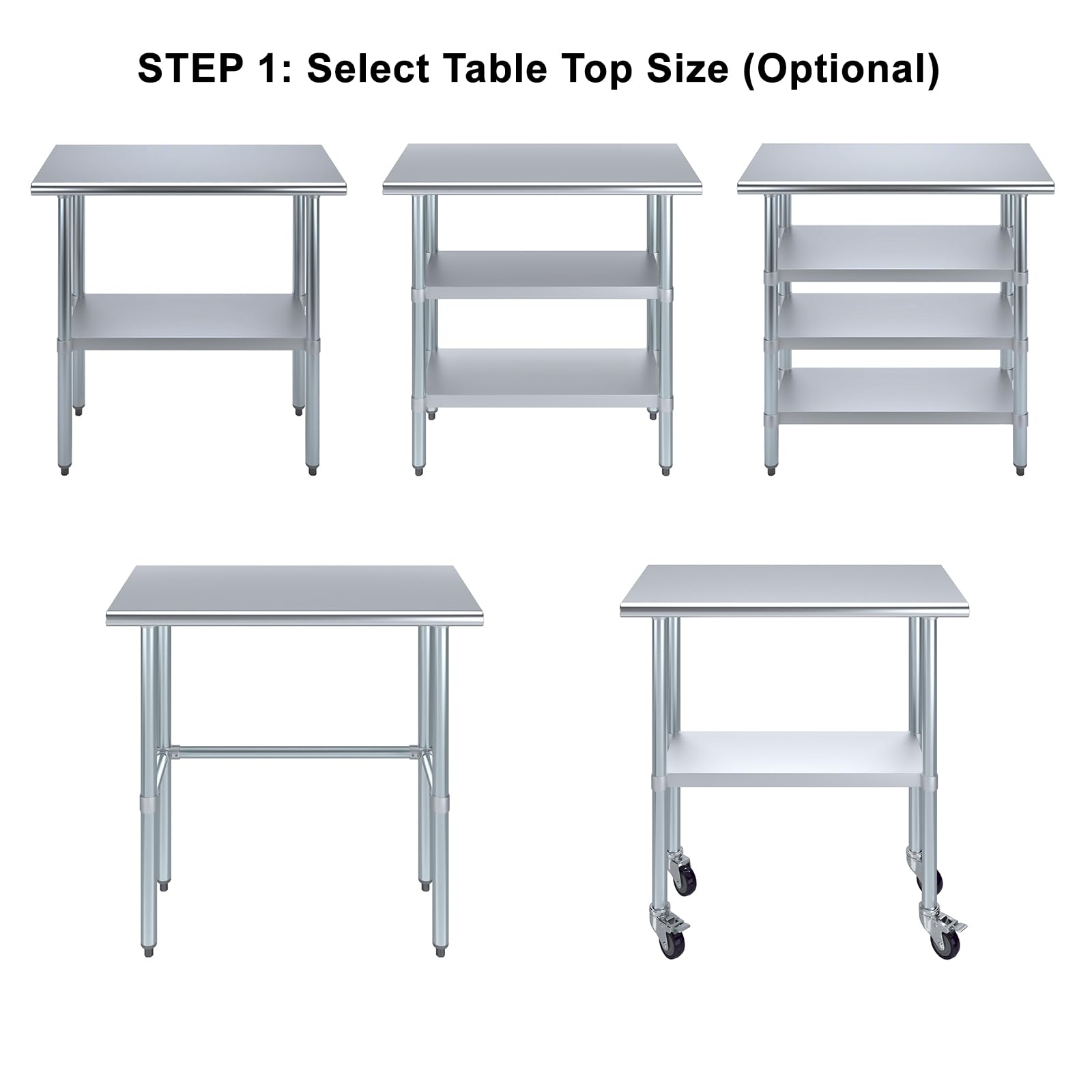 ステンレス製テーブル＋キャスター追加 |   43サイズから - Commercial Kitchen Prep Table のレビューと価格