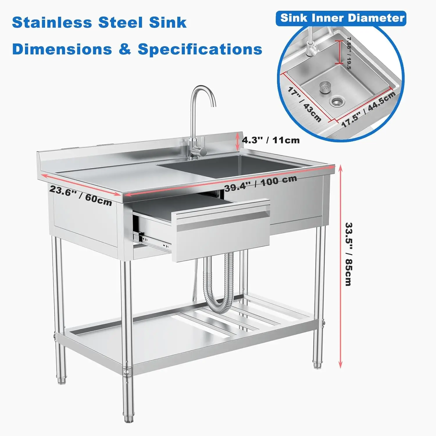 ステンレス製ユーティリティシンク（引き出し＆配管付き）シング - Commercial Kitchen Plumbing のレビューと価格