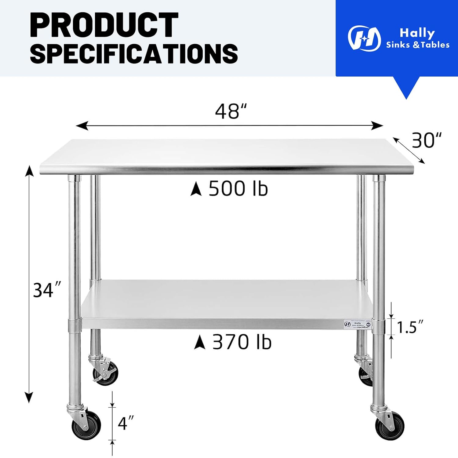 ステンレス製調理台 30x48インチ キャスター付き 業務用 - Commercial Kitchen Prep Table のレビューと価格