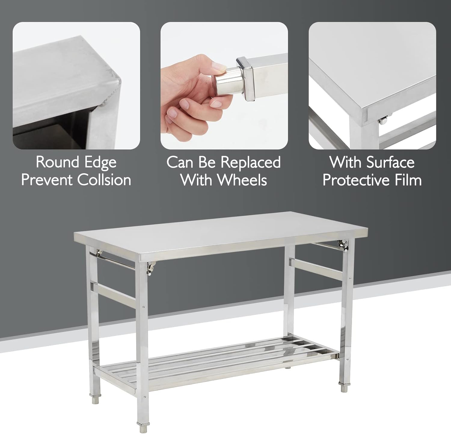 60インチ×24インチ折りたたみ式ステンレス製調理台、NSF - Commercial Kitchen Prep Table のレビューと価格