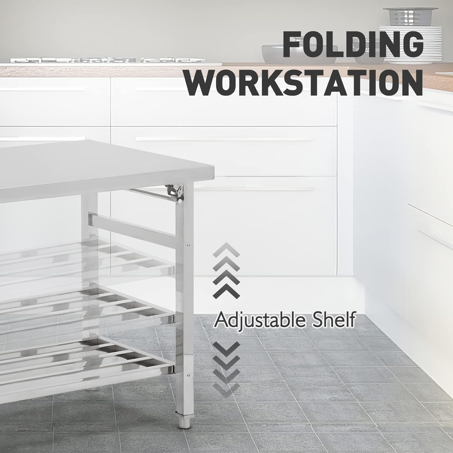 60インチ×24インチ折りたたみ式ステンレス製調理台、NSF - Commercial Kitchen Prep Table のレビューと価格