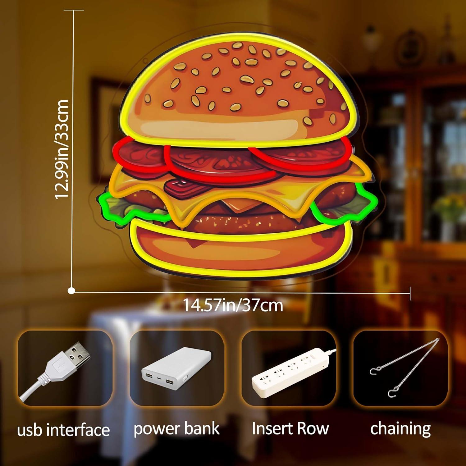 バーガーネオンサインLEDハンバーガーウォールライト、レスト - Commercial Kitchen Lights のレビューと価格