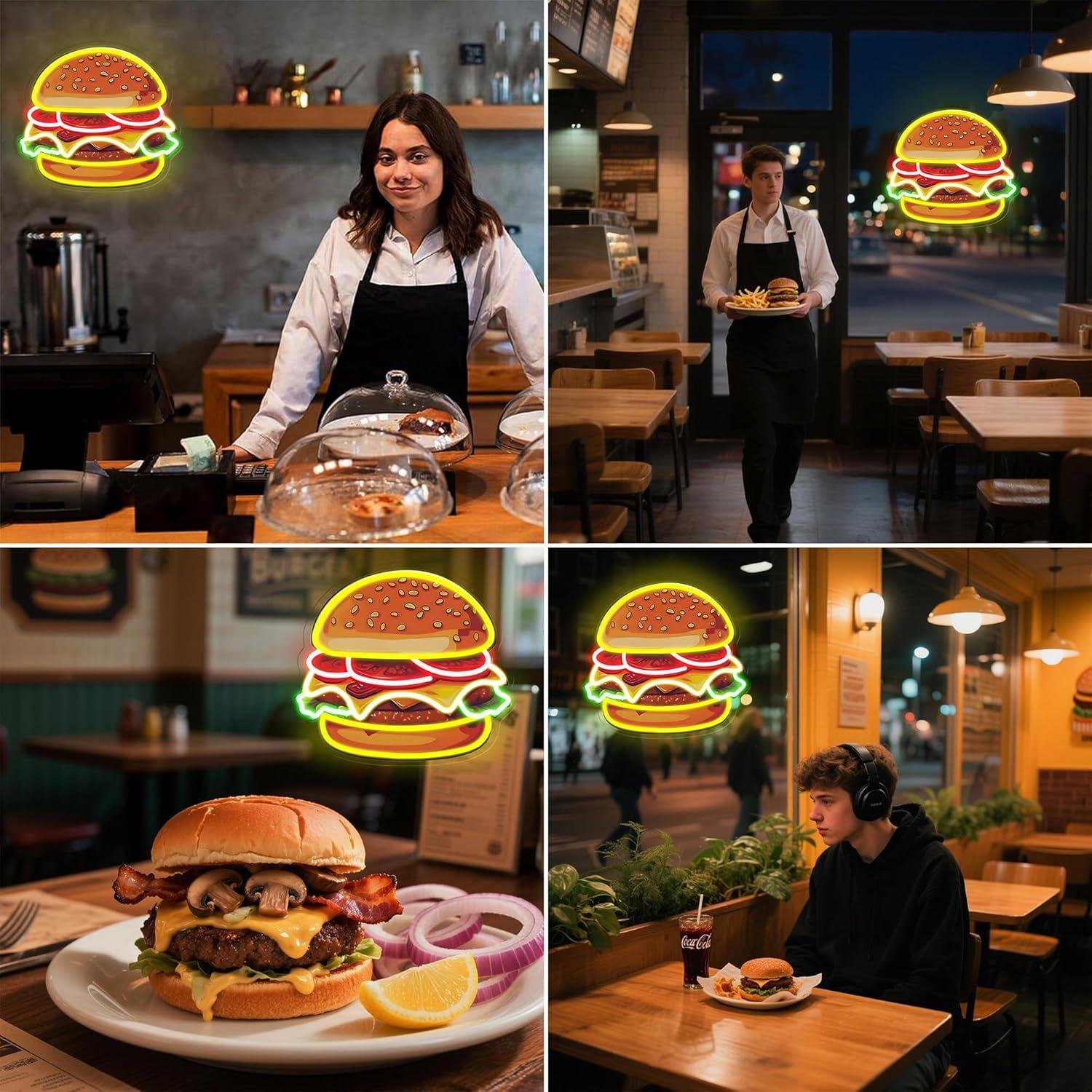 バーガーネオンサインLEDハンバーガーウォールライト、レスト - Commercial Kitchen Lights のレビューと価格