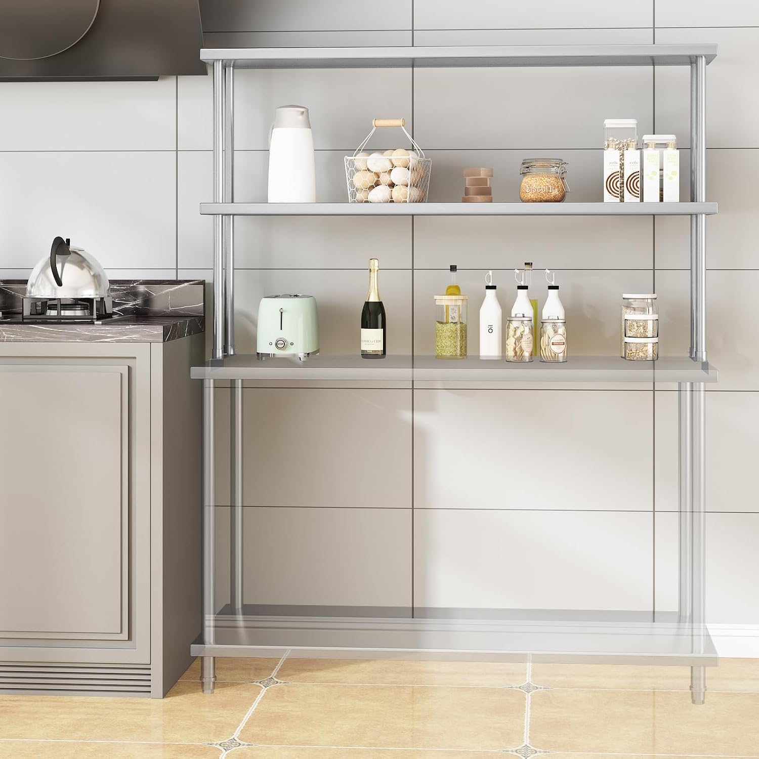 2段ステンレス製オーバーシェルフ作業台 60 X 12 商用 - Commercial Kitchen Prep Table のレビューと価格