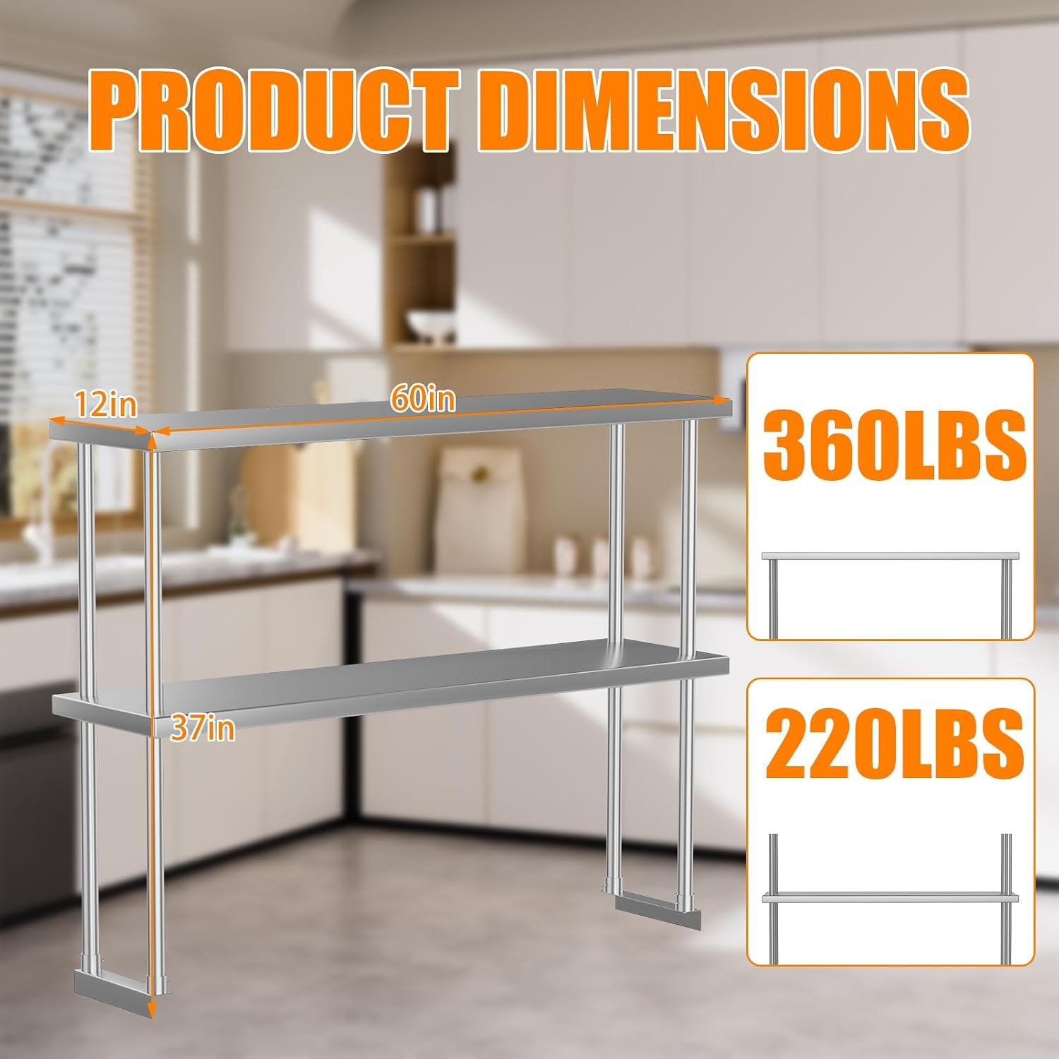 2段ステンレス製オーバーシェルフ作業台 60 X 12 商用 - Commercial Kitchen Prep Table のレビューと価格